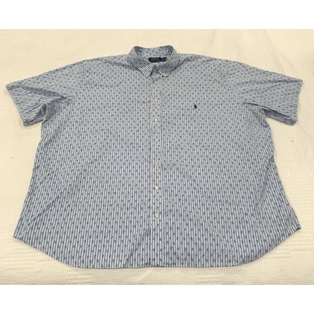 Polo Ralph Lauren Performance Blue Stripe Floral Button Down Shirt 4XB SS